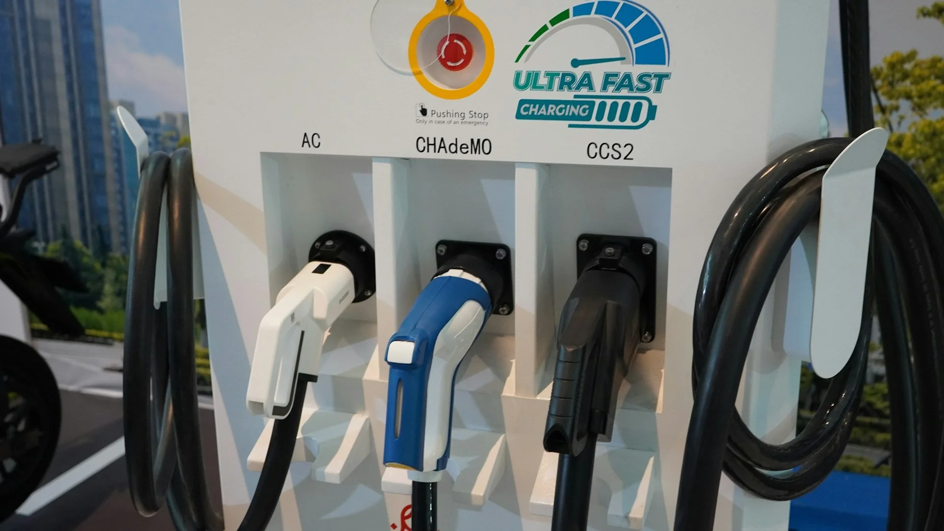A block of plug for electric vehicle on a a charging station 